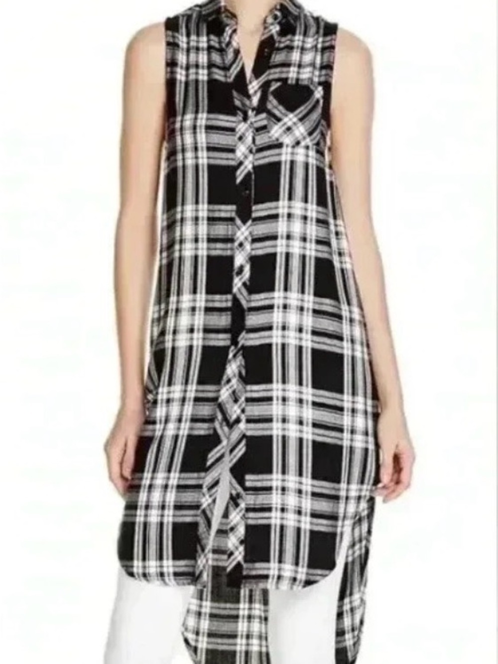 Rails Jordyn Plaid Sleeveless High Low Button Front Shirt Large